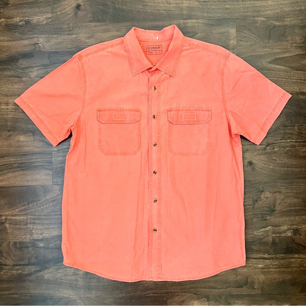Magellan Outdoors Coral Color Button Up Relaxed Fit Short Sleeve Men’s Size L